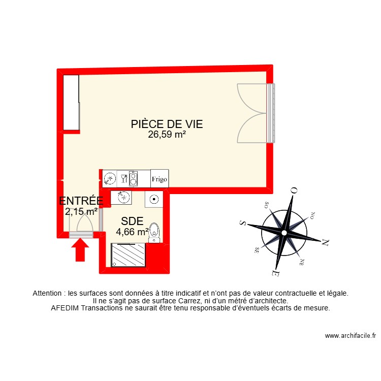 BI 31952. Plan de 5 pièces et 34 m2