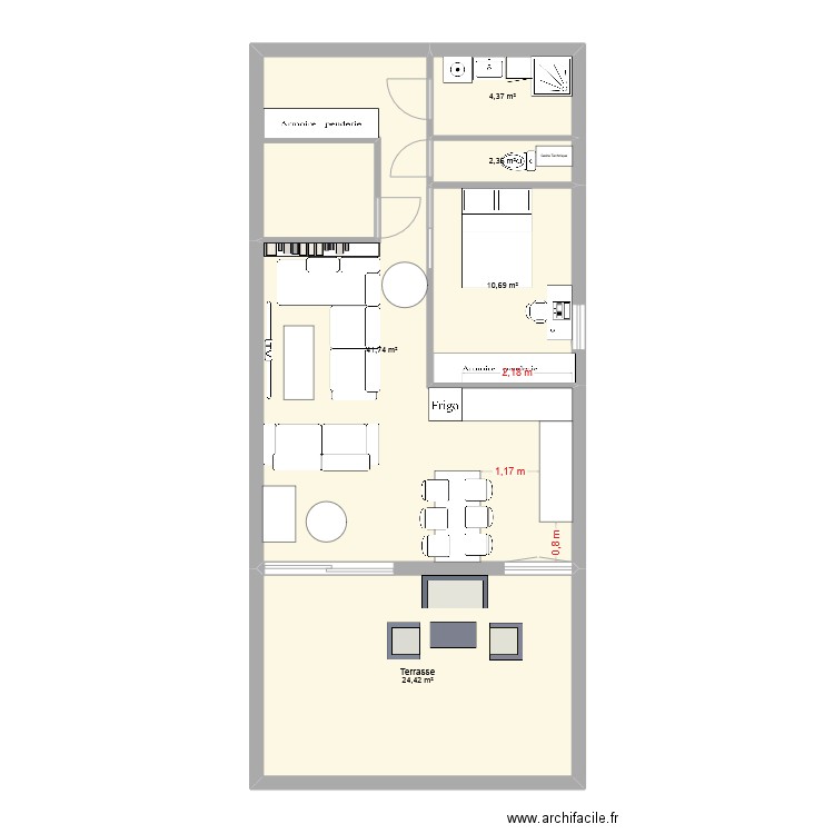 Appart en pétant des murs. Plan de 5 pièces et 84 m2
