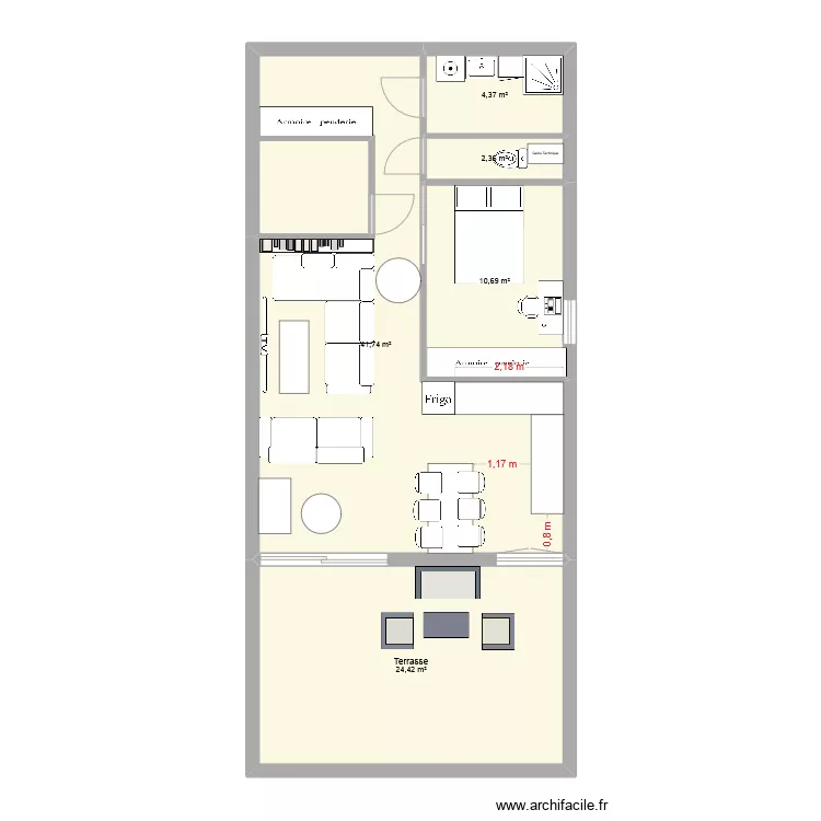 Appart en p&eacute;tant des murs. Plan de 