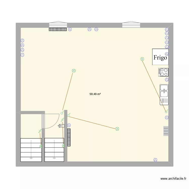 Darcillon &eacute;tage. Plan de 1 pièce et 59 m²