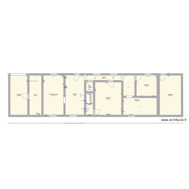 longere. Plan de 11 pièces et 130 m2