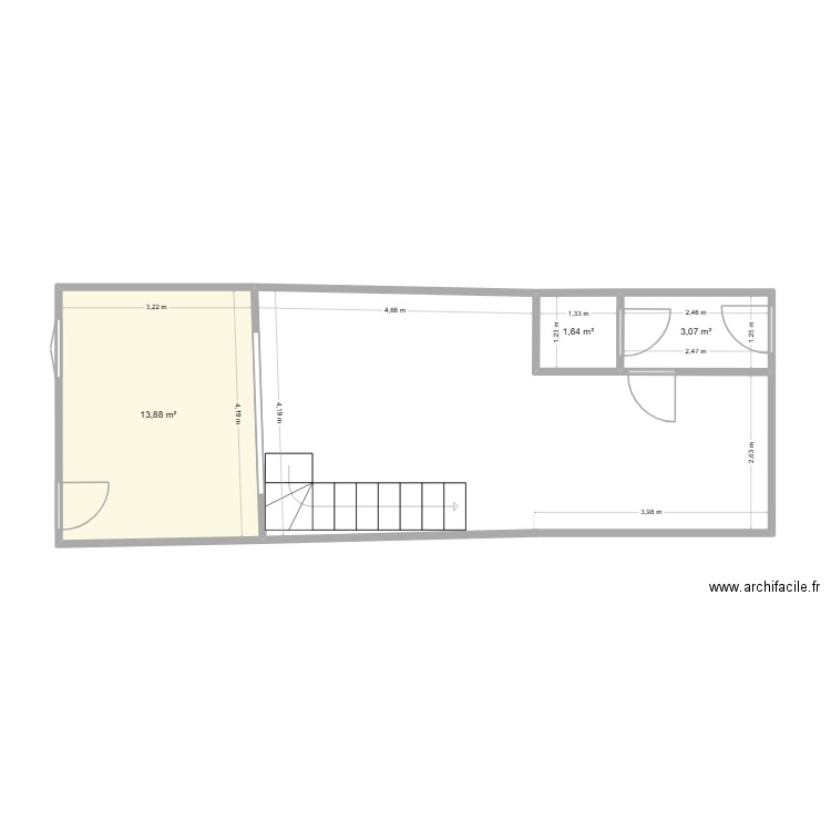 Rez-de-chaussée Elise. Plan de 3 pièces et 19 m2