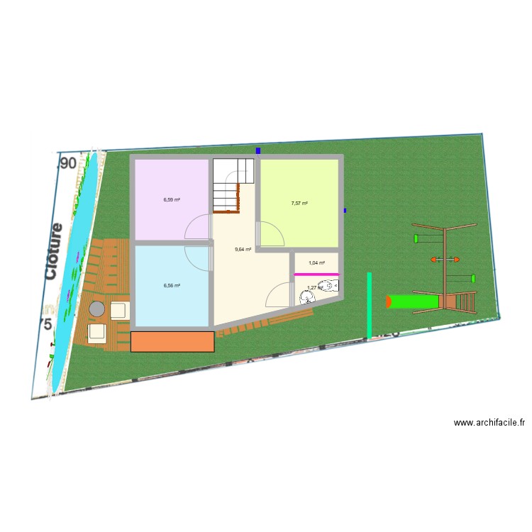 maison étage. Plan de 6 pièces et 33 m2