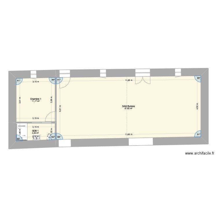 RDC Nord. Plan de 3 pièces et 73 m2