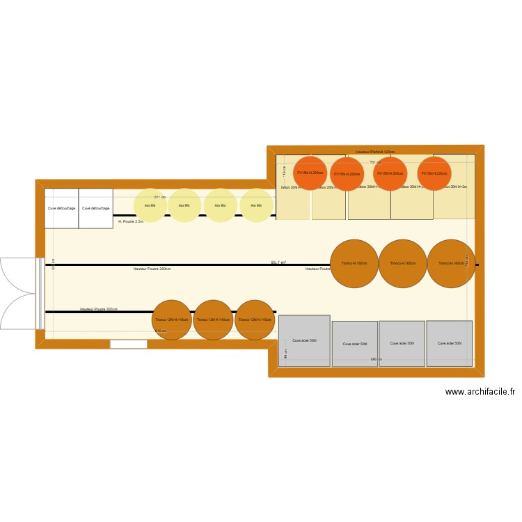 Chais vinif. Plan de 1 pièce et 96 m2