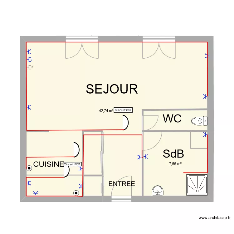 TNE. Plan de 2 Pièces et 50 m² TNE. Plan de 2 Pièces et 50 m²