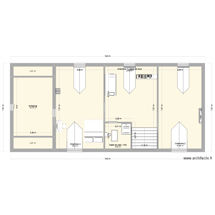 Etage (Grandes chambres) - 2025-10-08 (Implantation). Plan de 7 pièces et 108 m2