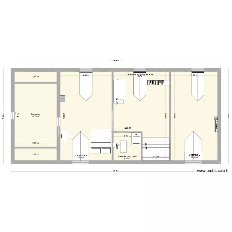 Etage (Grandes chambres) - 2025-10-08 (Implantation). Plan de Etage (Grandes chambres) - 2025-10-08 (Implantation). Plan de