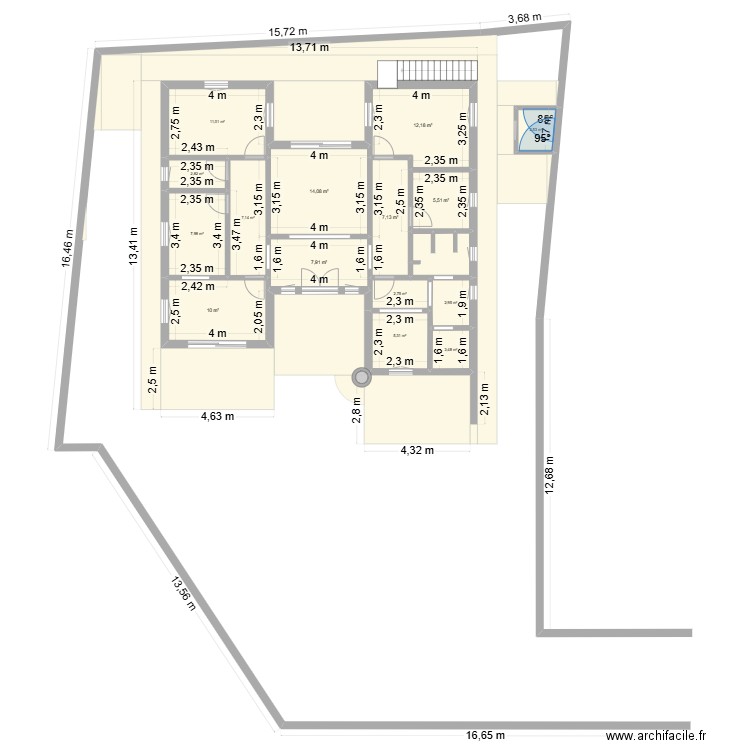Plan Djerba Khazroun 1. Plan de 16 pièces et 106 m2