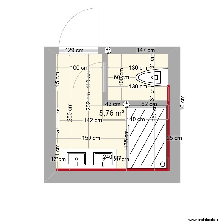 SDB. Plan de 1 pièce et 6 m2