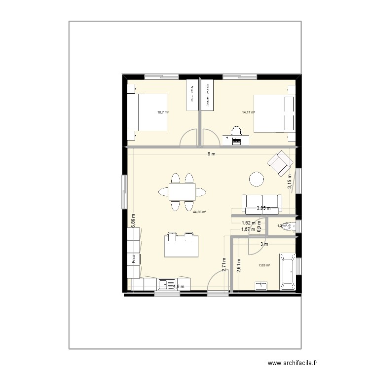 Maison-Vis. Plan de 5 pièces et 78 m2