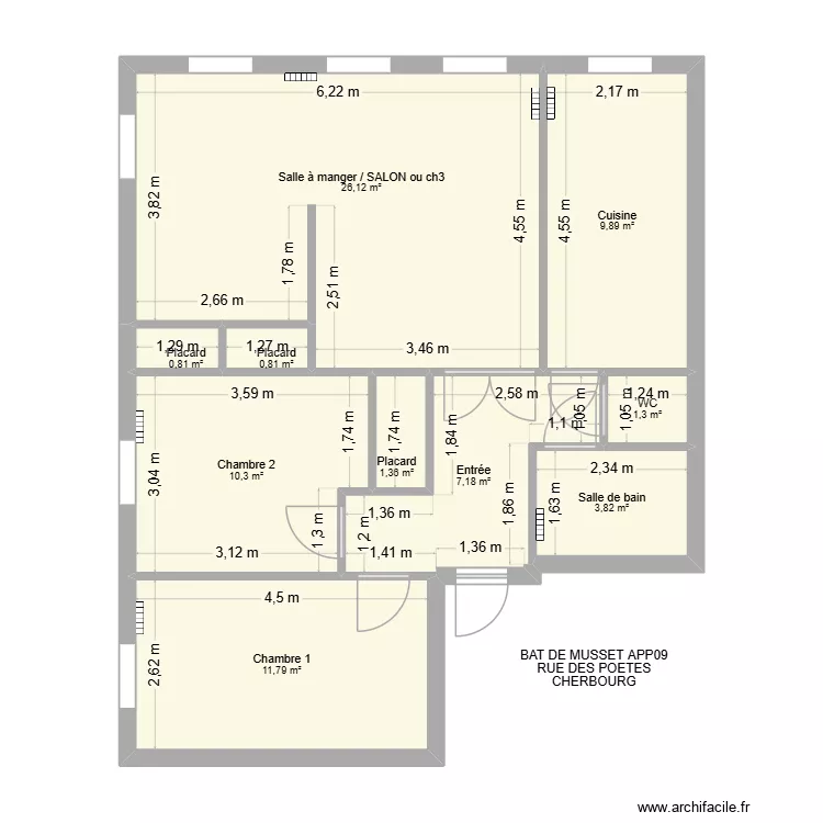 BAT DE MUSSET APP09. Plan de 10  et 73 m²