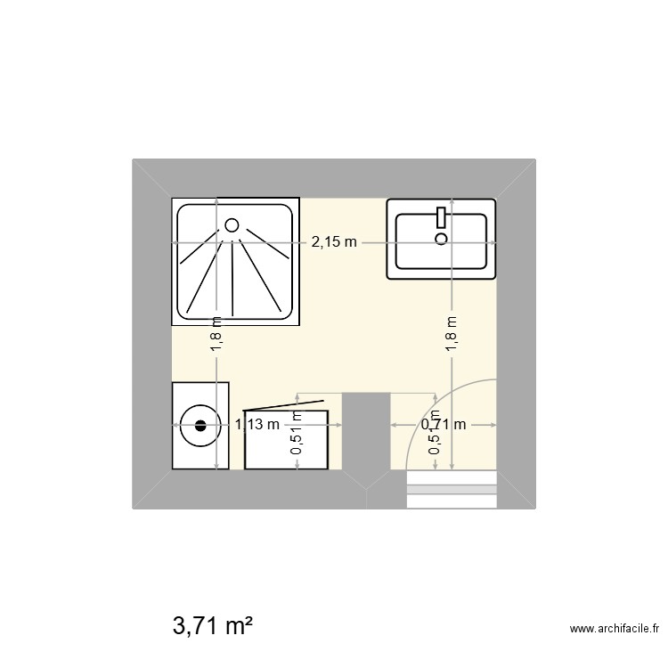 SDB Mathilde. Plan de 1 pièce et 4 m2
