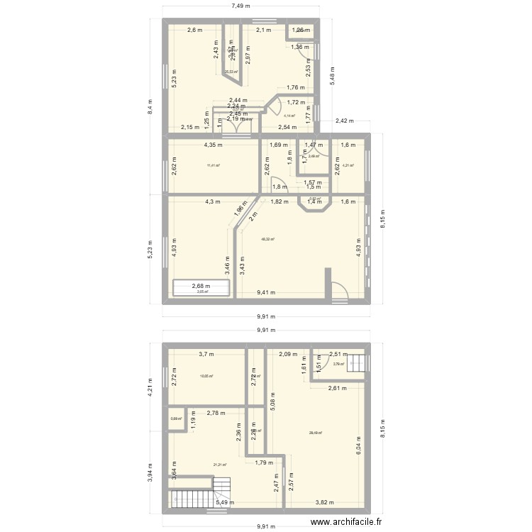 12 S-V. Plan de 19 pièces et 176 m2