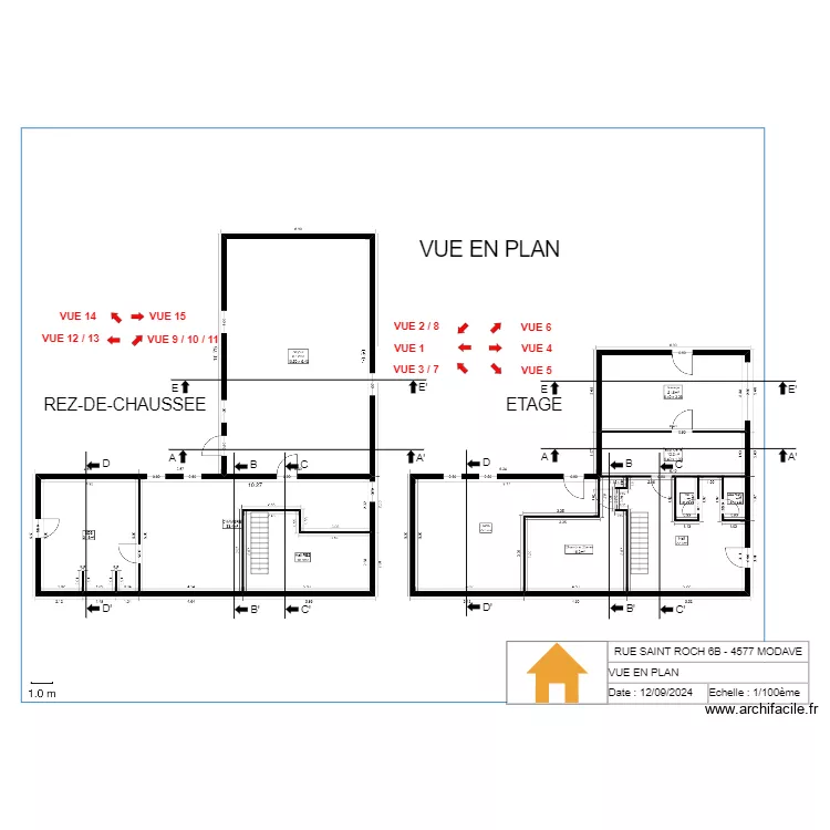 V.RADOUX - VUE EN PLAN - 1/100. Plan de 