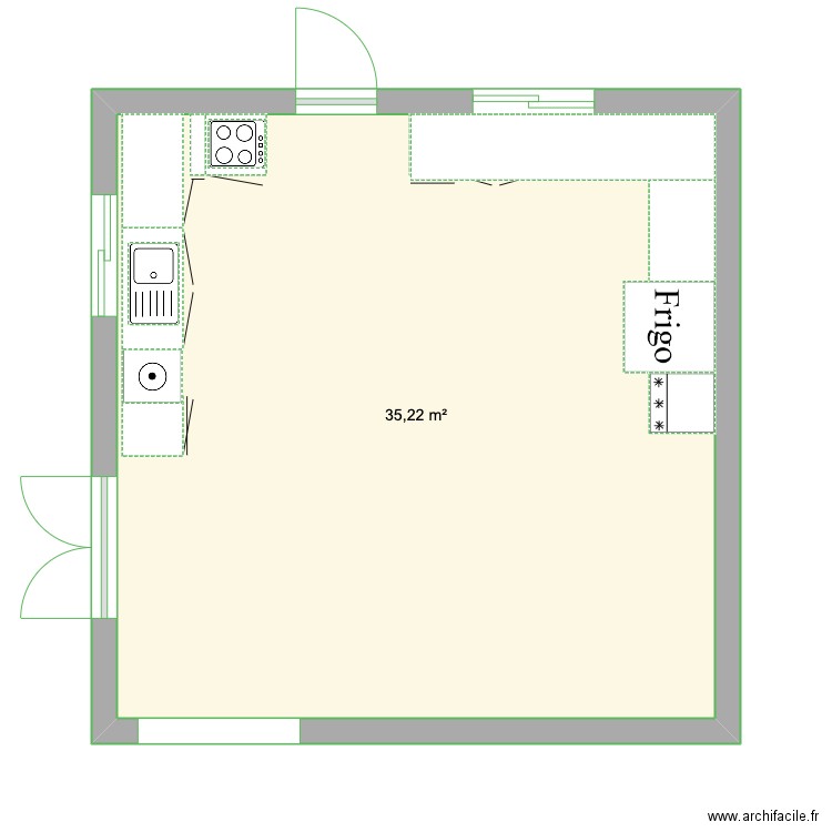 CUISINE. Plan de 1 pièce et 35 m2