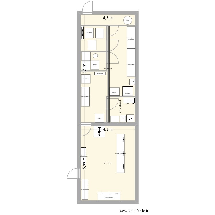 fromagerie 1. Plan de 2 pièces et 62 m2