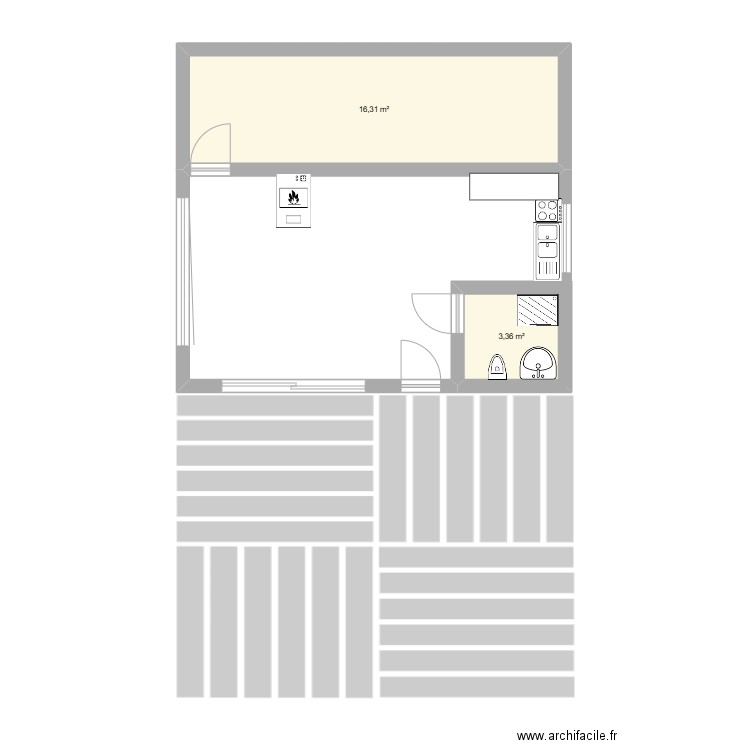 Pavillon juin 2025. Plan de 2 pièces et 20 m2