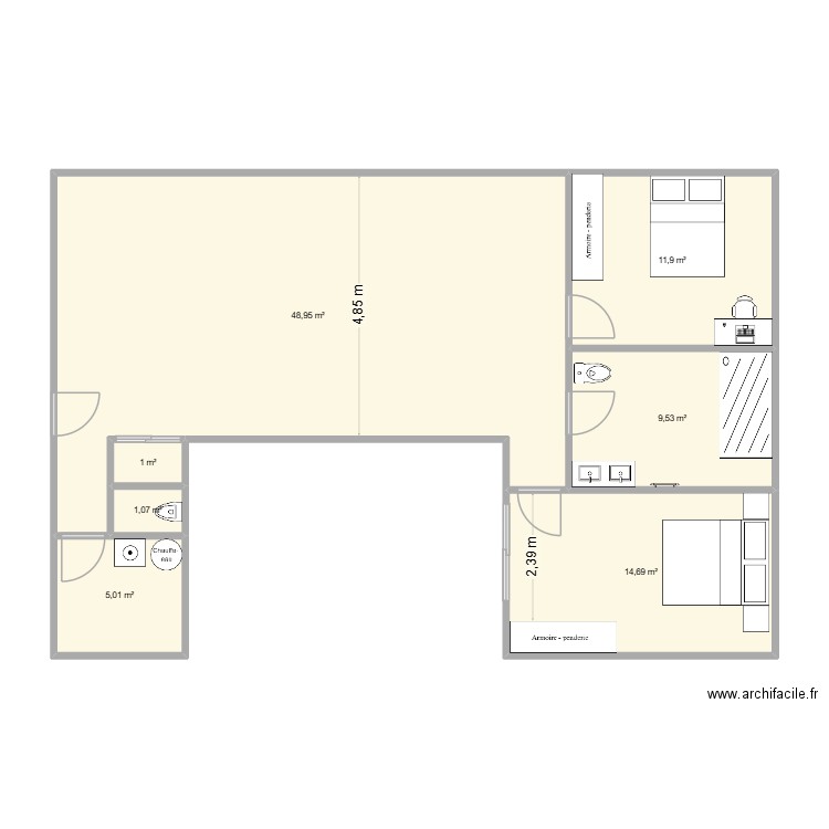 mobil. Plan de 7 pièces et 92 m2