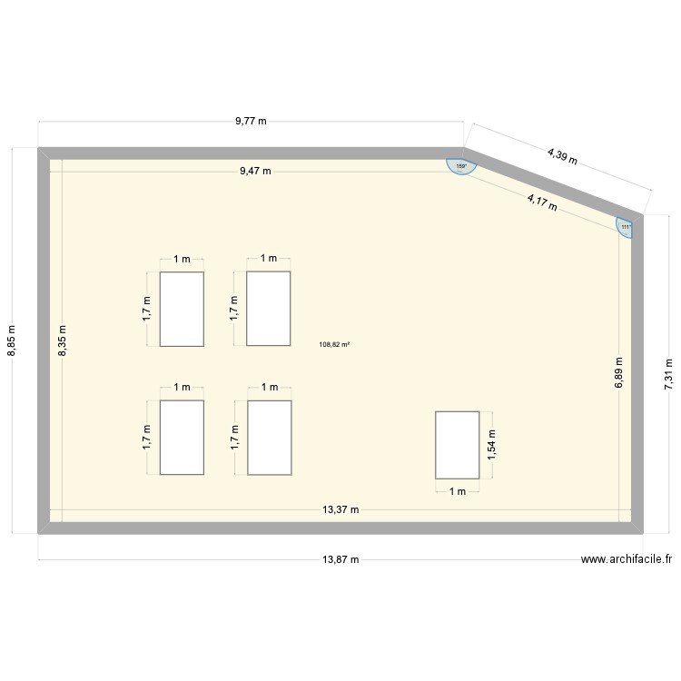 cotation 1. Plan de 1 pièce et 109 m2