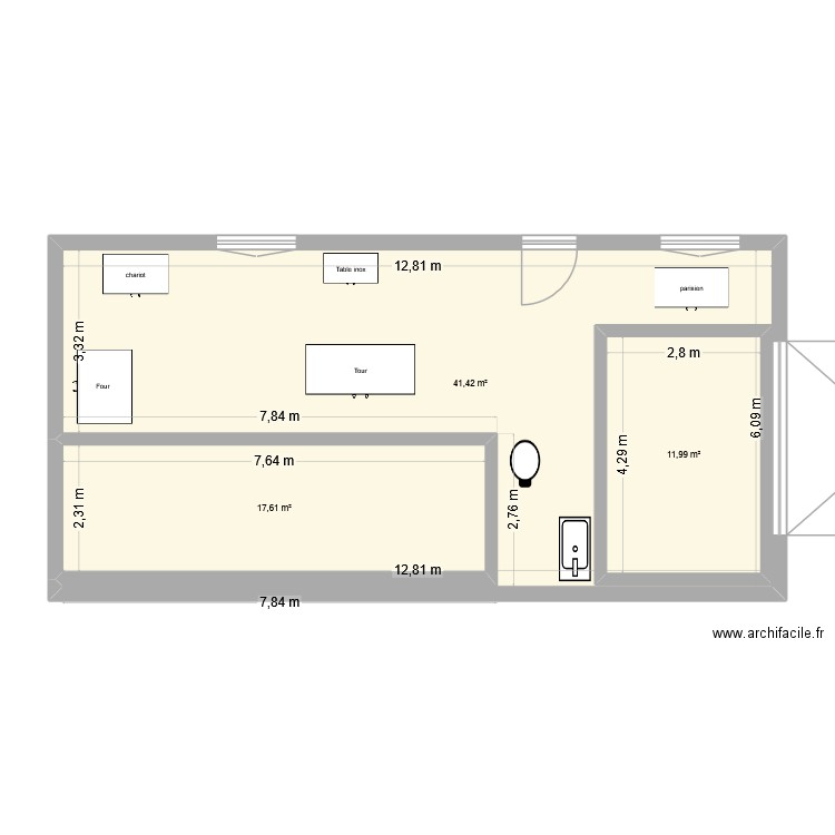 Local Kerg v1. Plan de 3 pièces et 86 m2