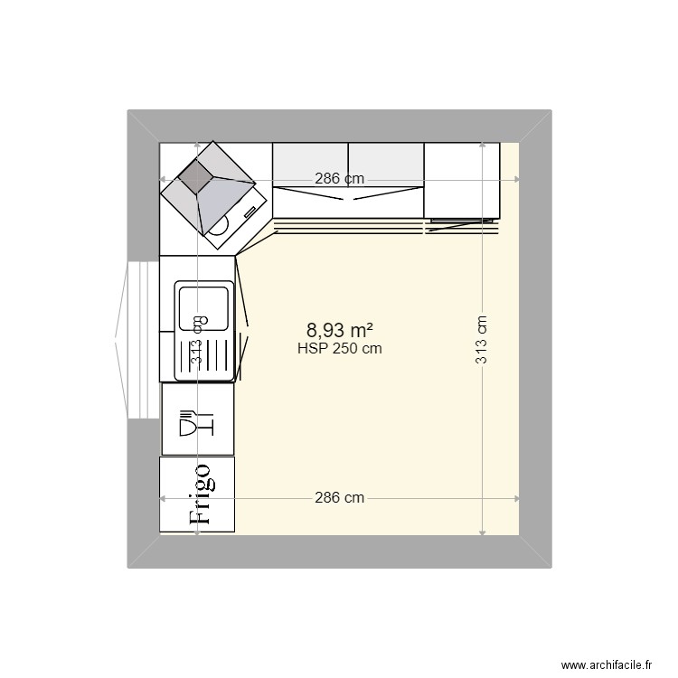 cuisine-3. Plan de 1 pièce et 9 m2