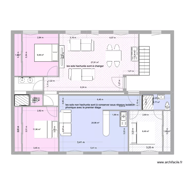 deuxi&egrave;me  &eacute;tage renov V3. Plan de 9 pièces et 90 m²