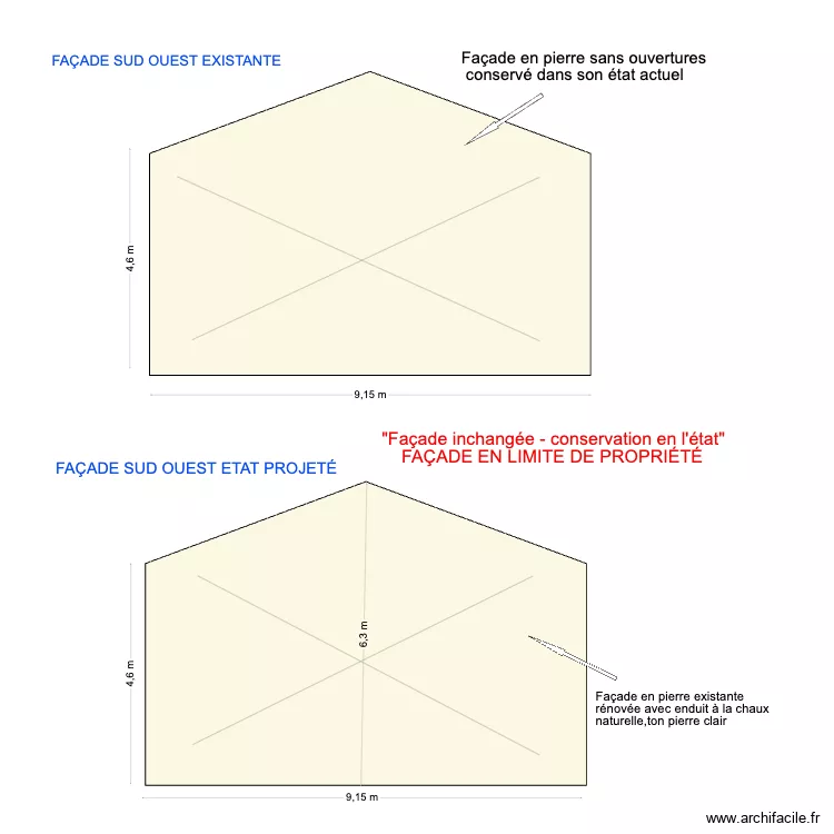 Façade sud est. Plan de Façade sud est. Plan de