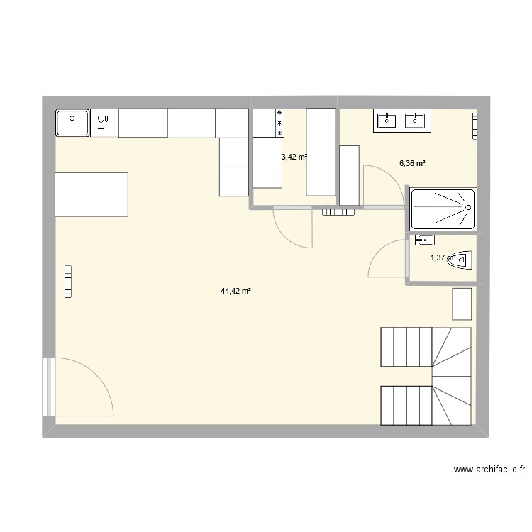 ss meuble 1701. Plan de 4 pièces et 56 m2