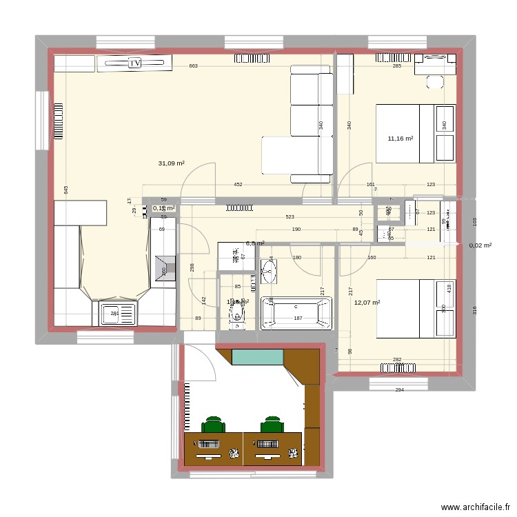 Plan étape 1 avec isolation idées jerome. Plan de 7 pièces et 62 m2