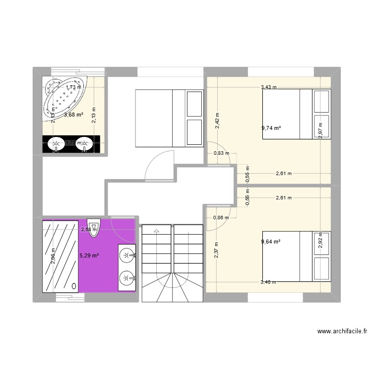 etage 2. Plan de 4 pièces et 28 m2