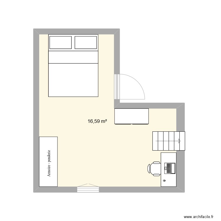 Chambre Milow. Plan de 1 pièce et 17 m2