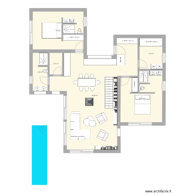 Maison Terrain Payas 2. Plan de 6 pièces et 115 m2