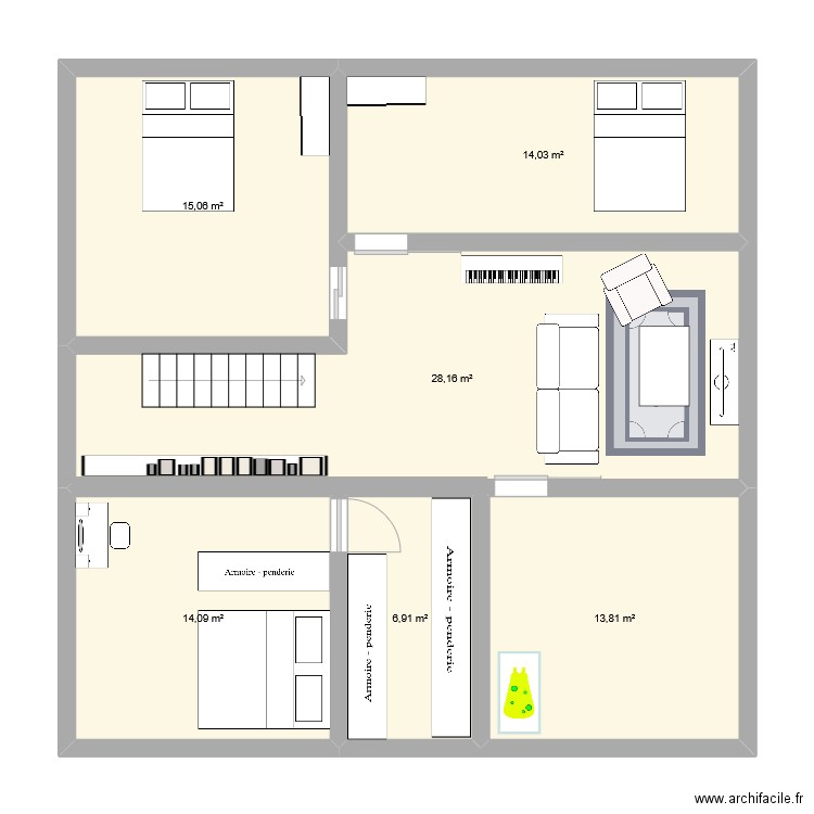 etagee. Plan de 6 pièces et 92 m2