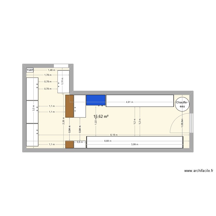 local pompiers. Plan de 1 pièce et 17 m2