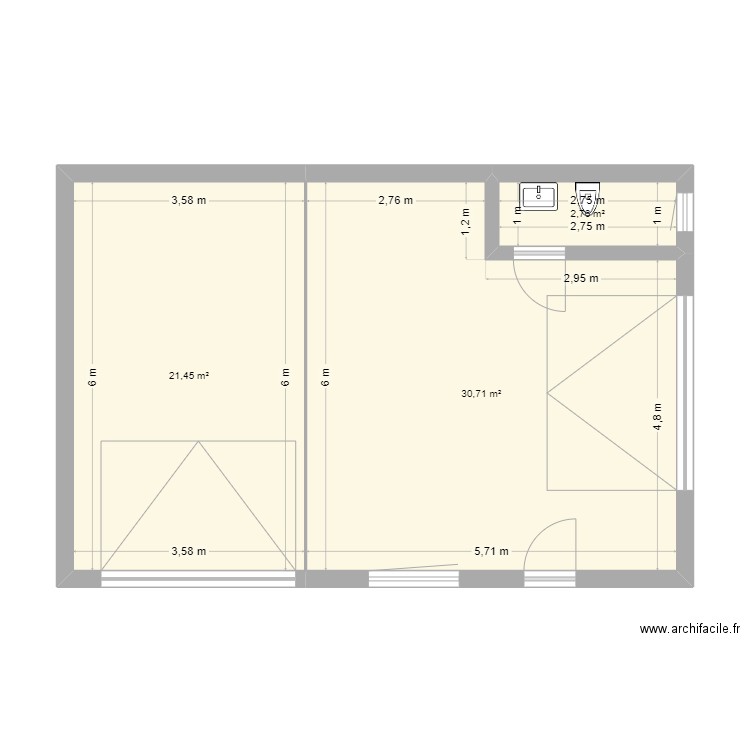 garage . Plan de 3 pièces et 55 m2