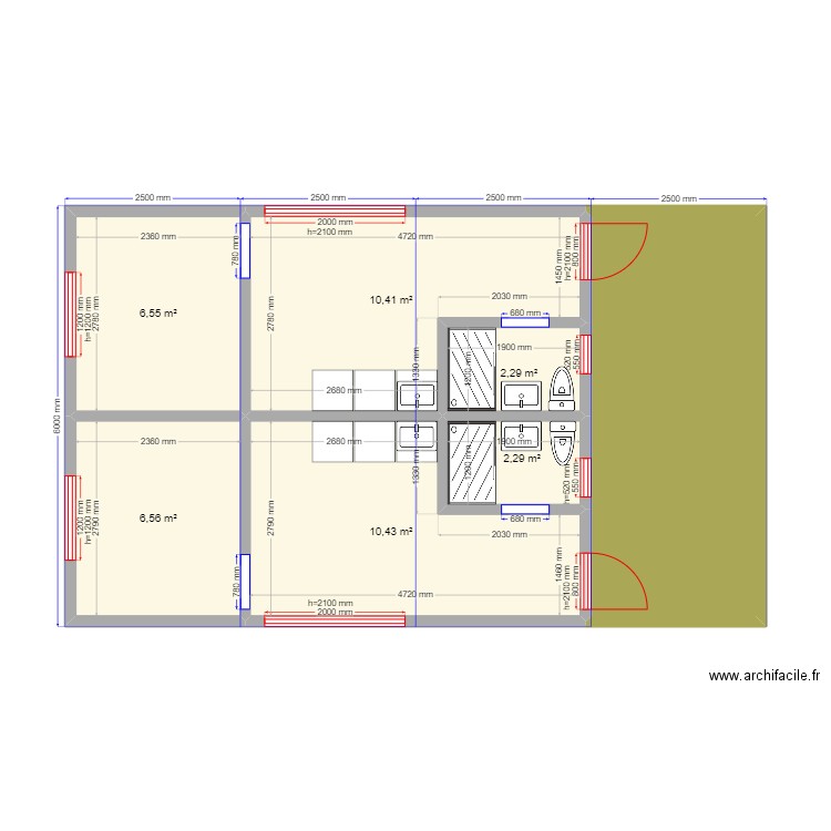 Айгуль. Plan de 7 pièces et 52 m2
