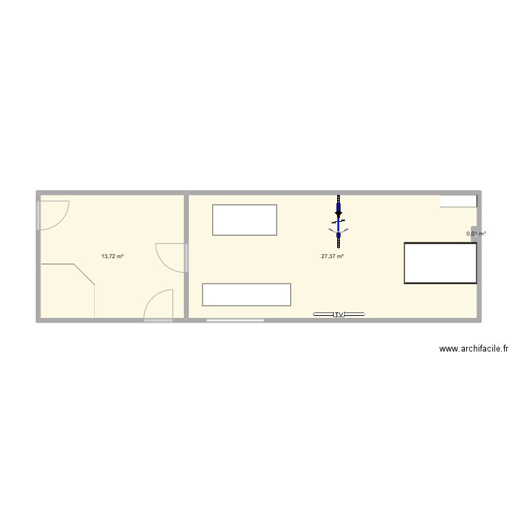 Salle de sport. Plan de 3 pièces et 41 m2