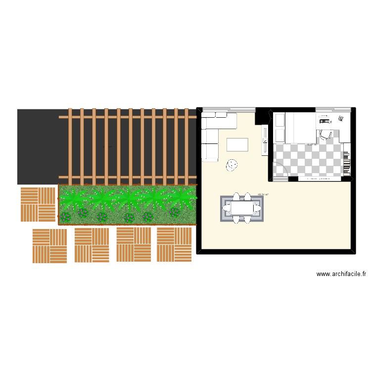 maison. Plan de 2 pièces et 65 m2