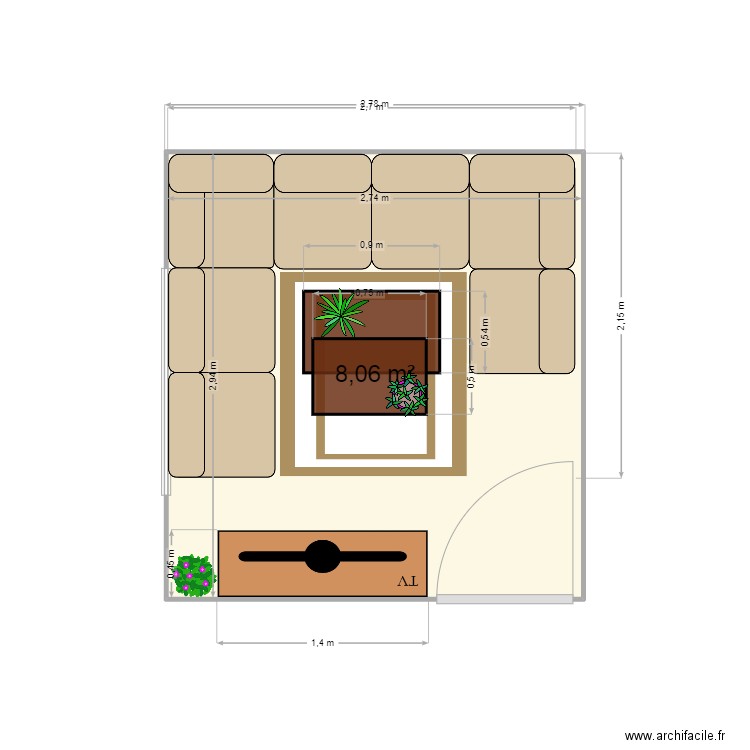 chambre à coucher 1. Plan de 1 pièce et 8 m2