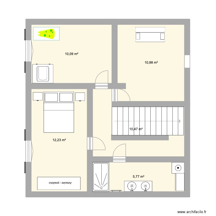 2ème étage. Plan de 5 pièces et 49 m2