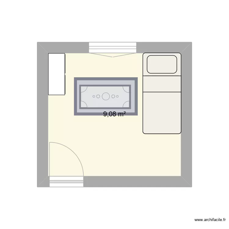 chambre tom. Plan de 1 Pièce et 9 m²
