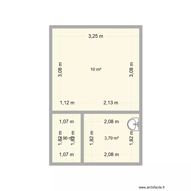 Vestiaire COBI. Plan de 3  et 16 m²