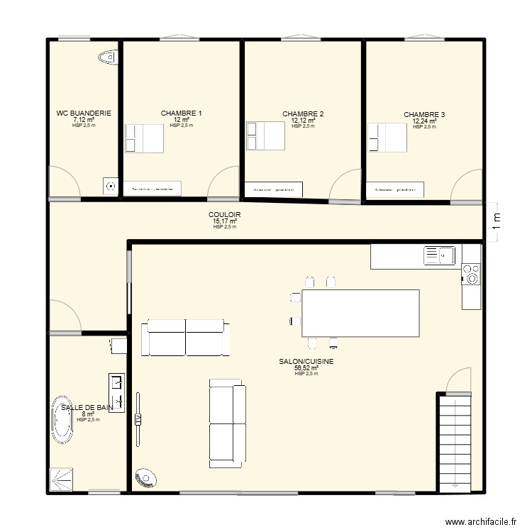 atelier maison etage. Plan de 7 pièces et 123 m2