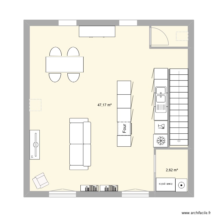 plan 1er st hilaire. Plan de 2 pièces et 50 m2