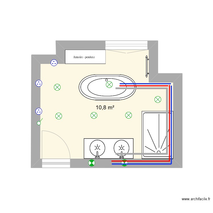 Salle de bain. Plan de 1 pièce et 11 m2