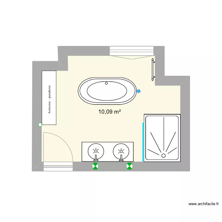 Salle de bain. Plan de 1  et 10 m²