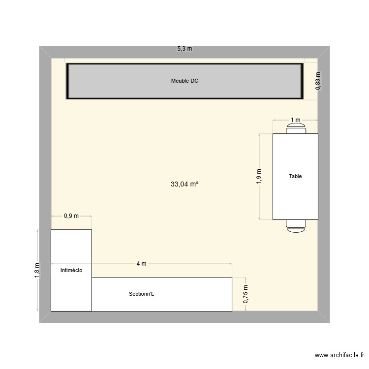 TDF. Plan de 1 pièce et 33 m2