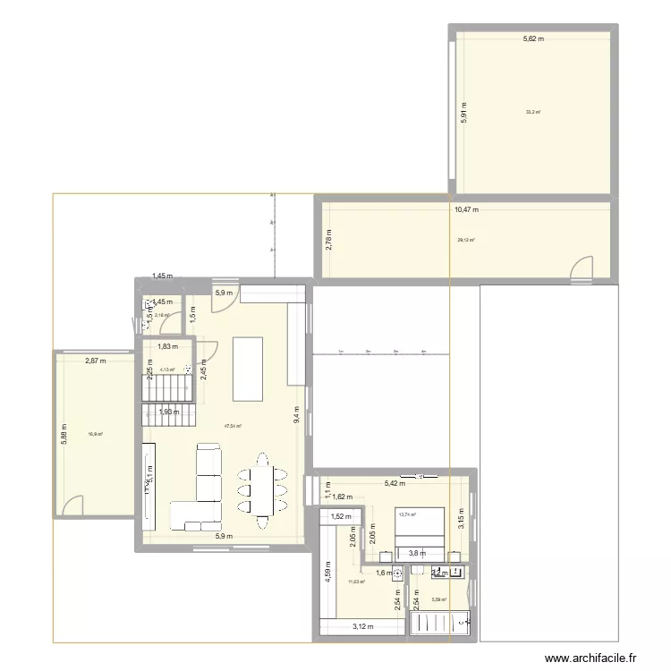 Extension Pul V1 + Garage. Plan de 9  et 163 m²