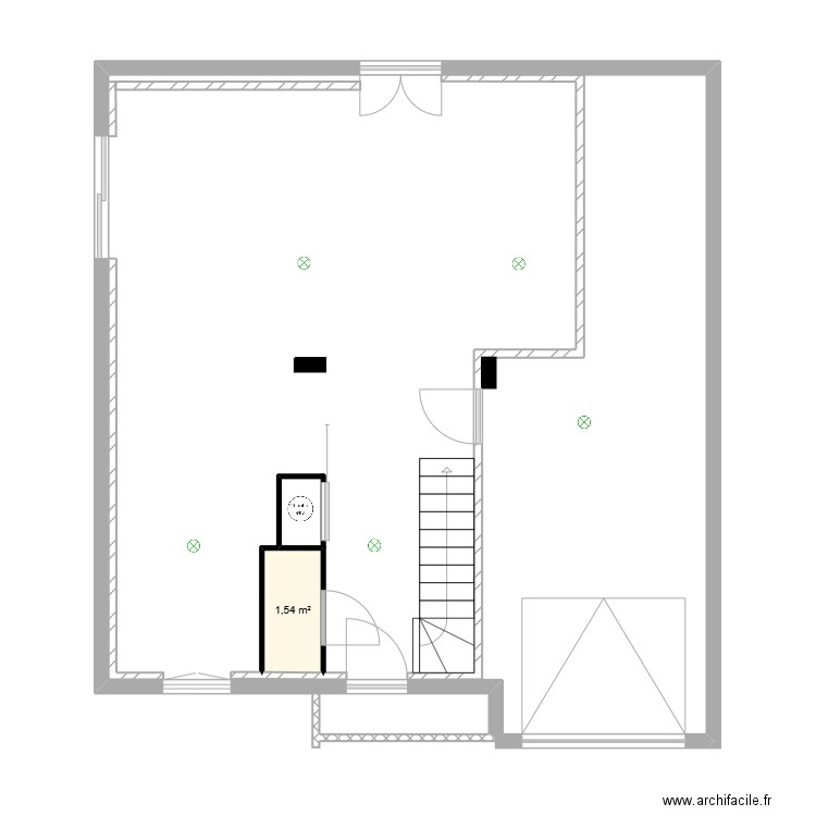 Extension. Plan de 1 pièce et 2 m2
